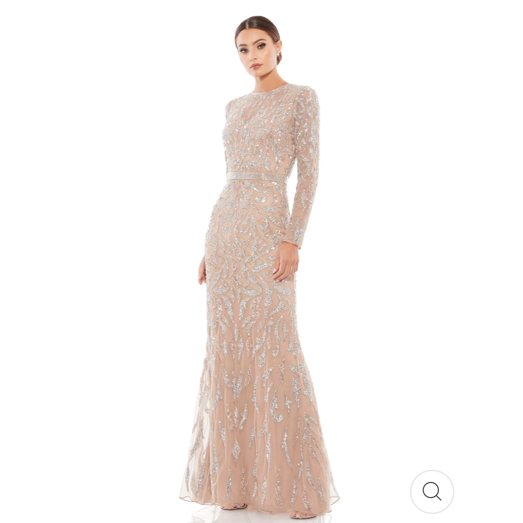 Mac Duggal Long Sleeve Silver Embellished Dress